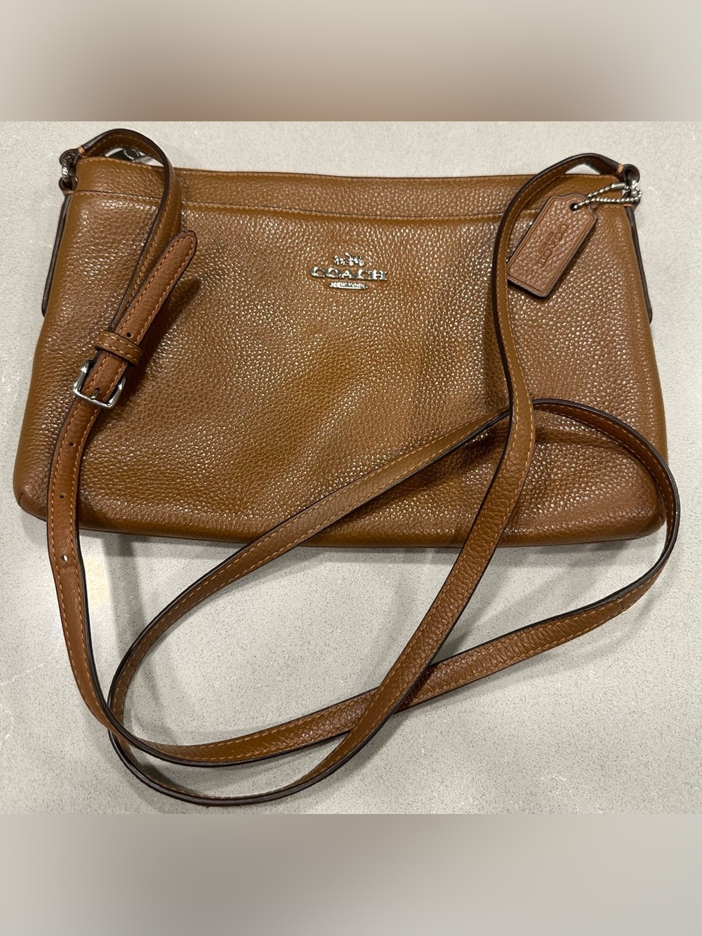 Coach Journal Crossbody in Polished Saddle Brown Pebble Leather Silver Hrdwr EUC